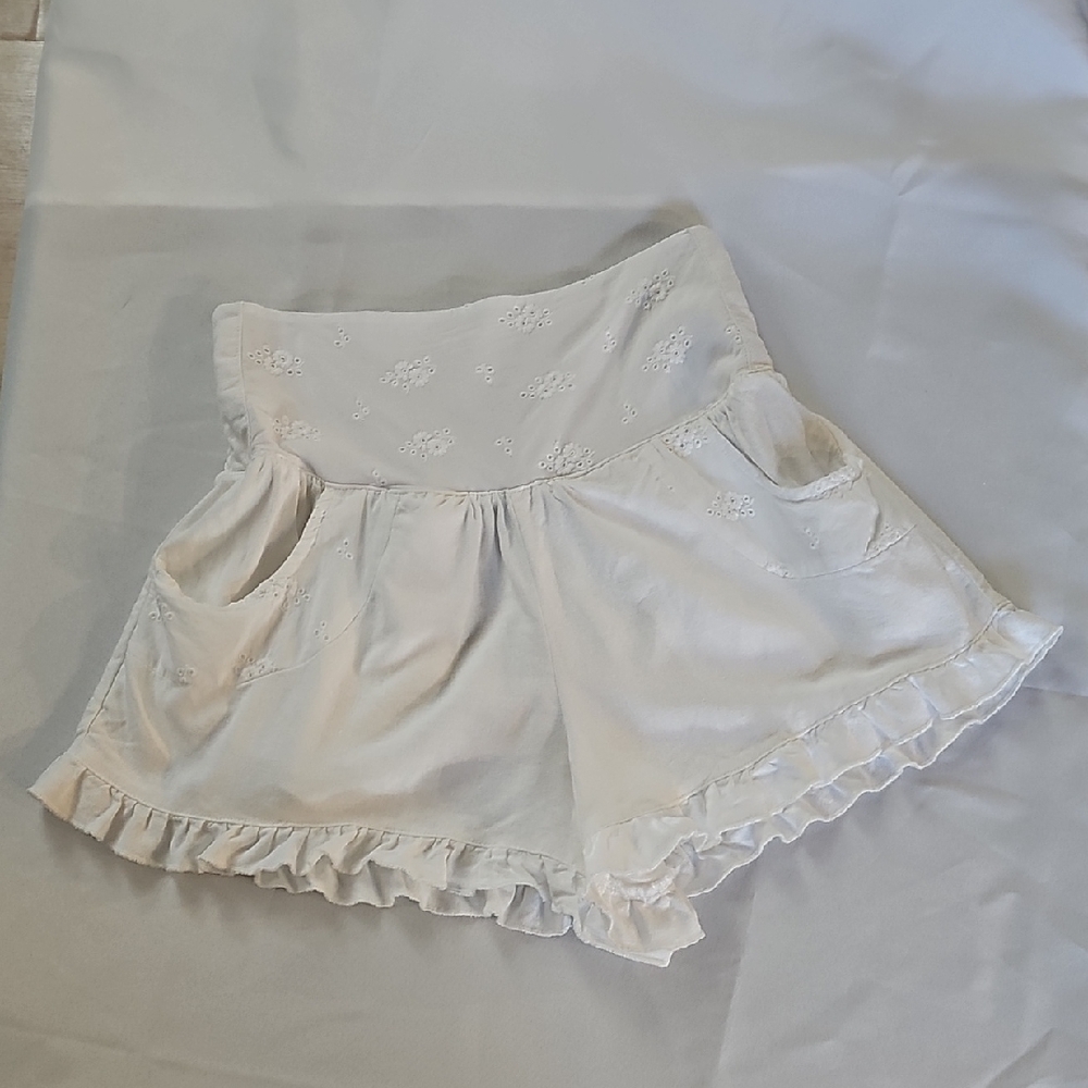 Sincerely Jules White Embroidered High Waist Shorts